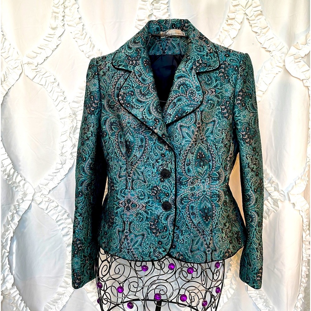 Paisley Teal, black silver blazer- Dressbarn Sz 8
